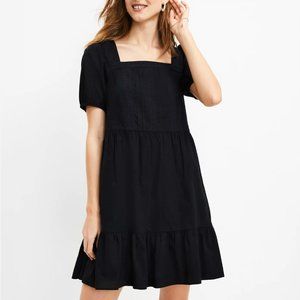 Black Lacy Square Neck Flounce Dress